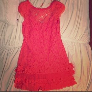 Jessica Simpson pink lace and ruffle dress